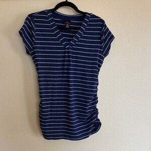 Motherhood Blue and White Striped V-Neck Tee